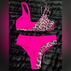 NWOT size small Pink and Leopard Print Bikini Set